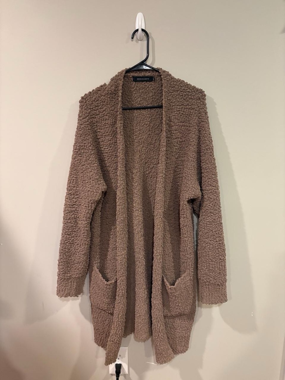 Open-Front Plush Teddy Cardigan - Taupe